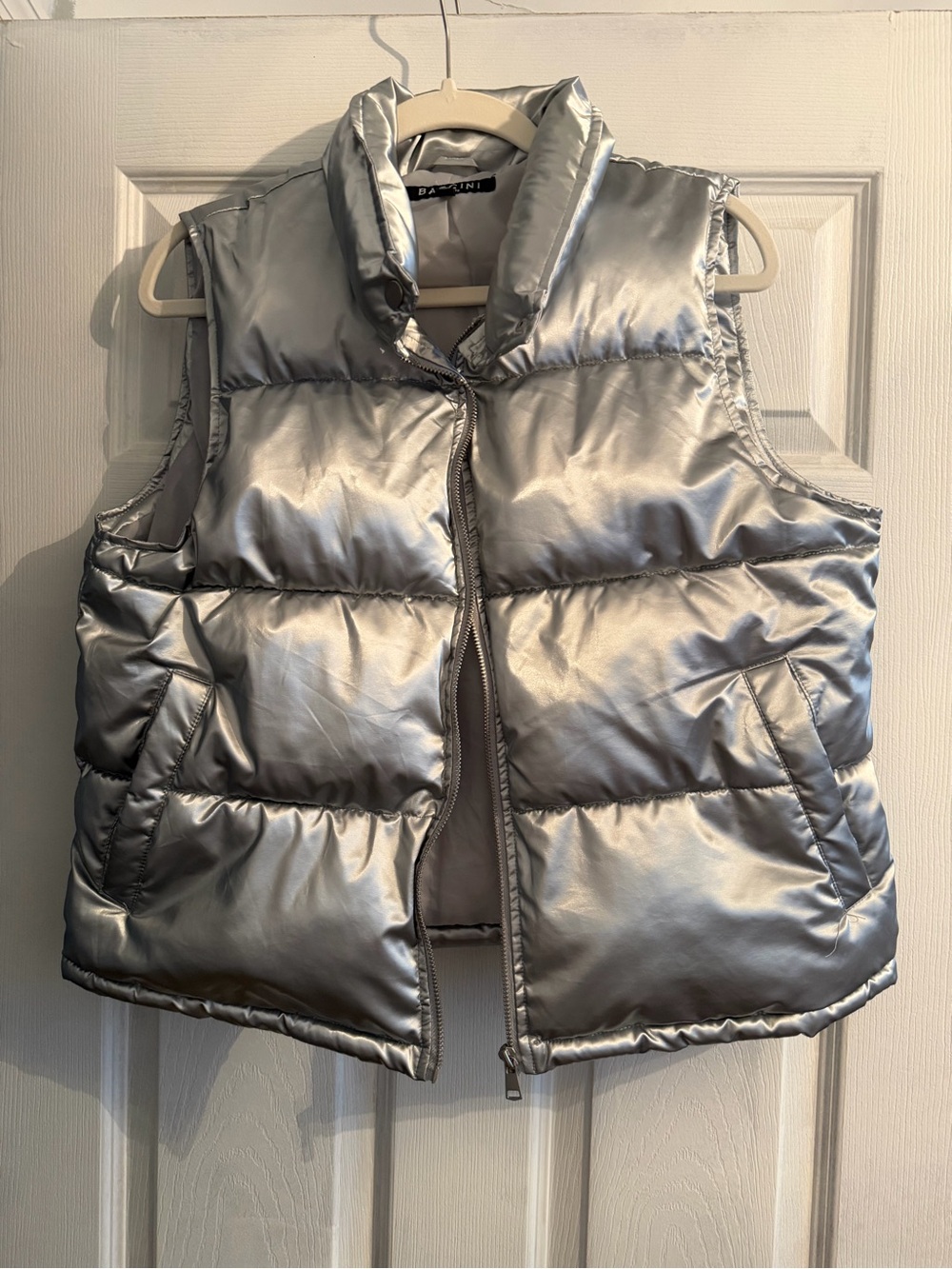 Baccini Silver Metallic Puffer Vest Large